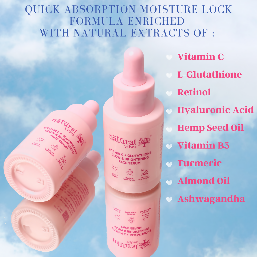 Natural Vibes Vitamin C + Glutathione Glow & Brightening Face Serum | Grocsy