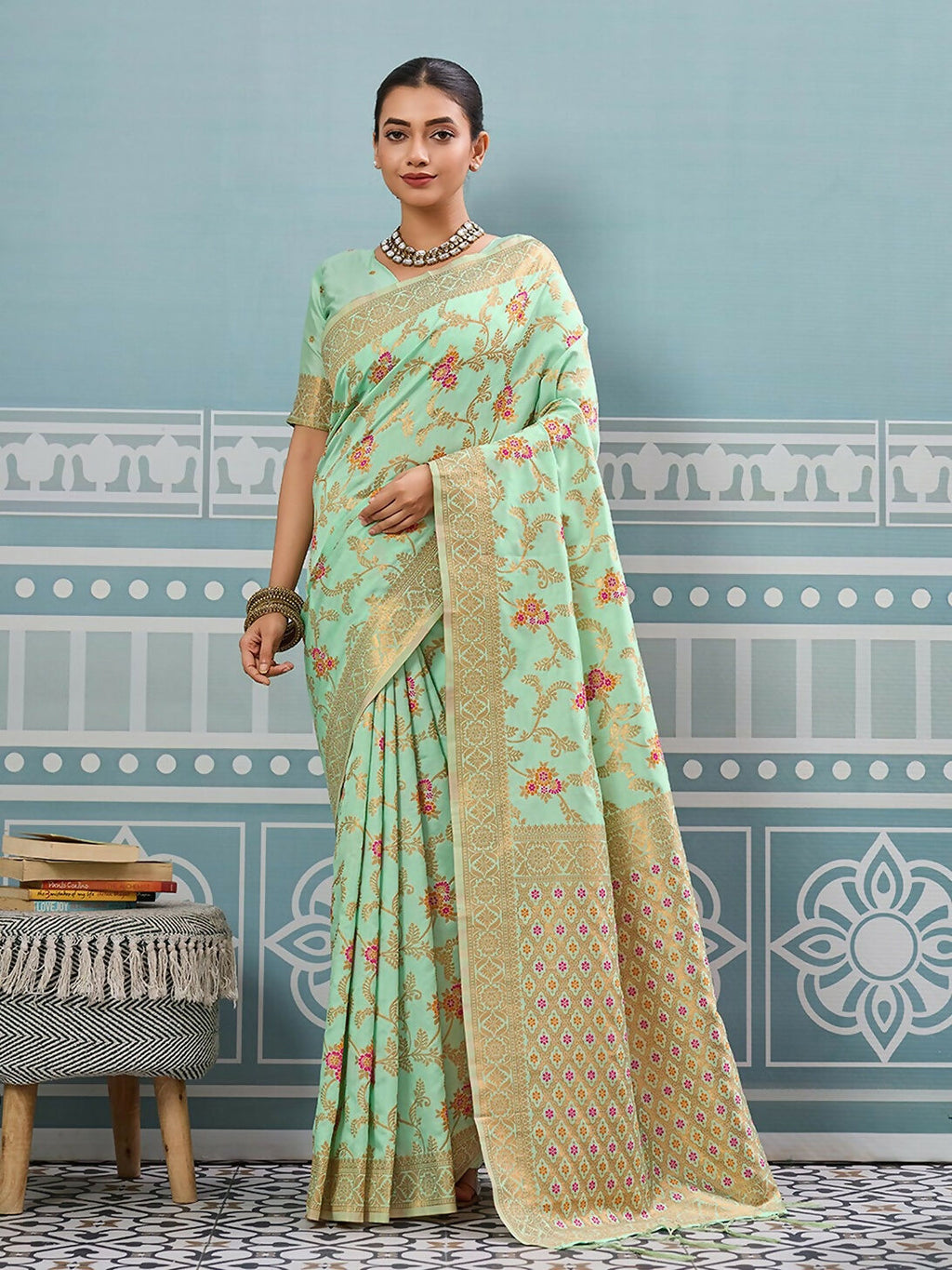 Shree Shyam Fashion Pista Silk Saree | Grocsy