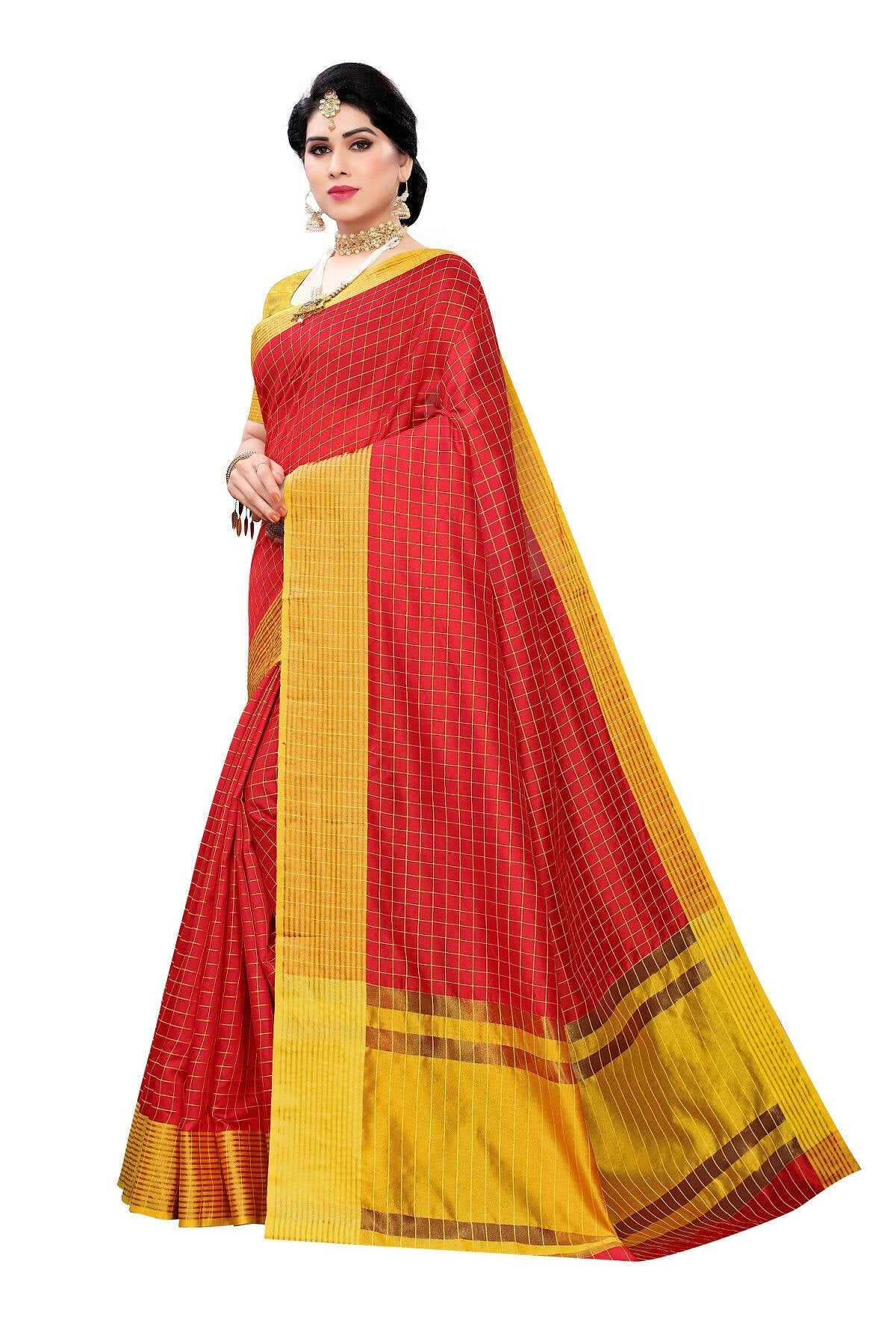 Vamika Red Cotton Silk Weaving Saree (Manipuri Red) | Grocsy