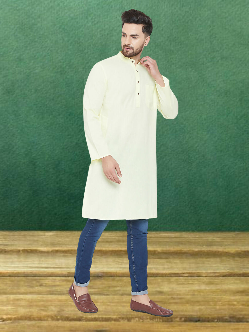 Even Apparels Men's Pure Cotton Yellow Kurta | Grocsy