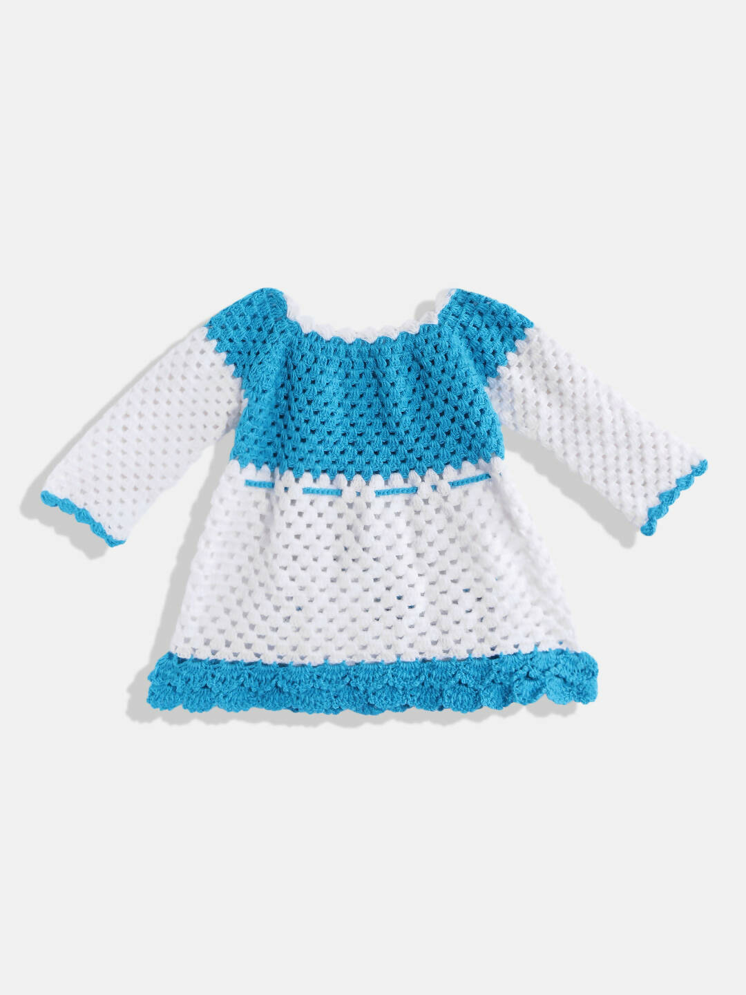 Chutput Kids Woollen Hand Knitted Full Sleeves Rose Work Dress For Baby Girls - White | Grocsy
