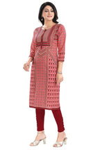 Snehal Creations Tomato Designer Print Cotton Slub Long Kurti Tunic | Grocsy