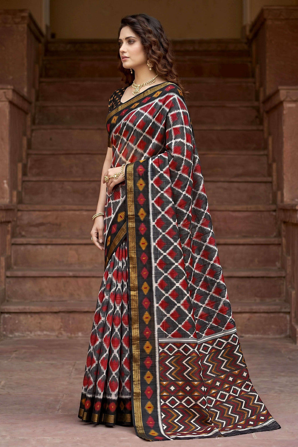 Sangam Prints Gray Cotton Print Woven Work Traditional Saree | Grocsy