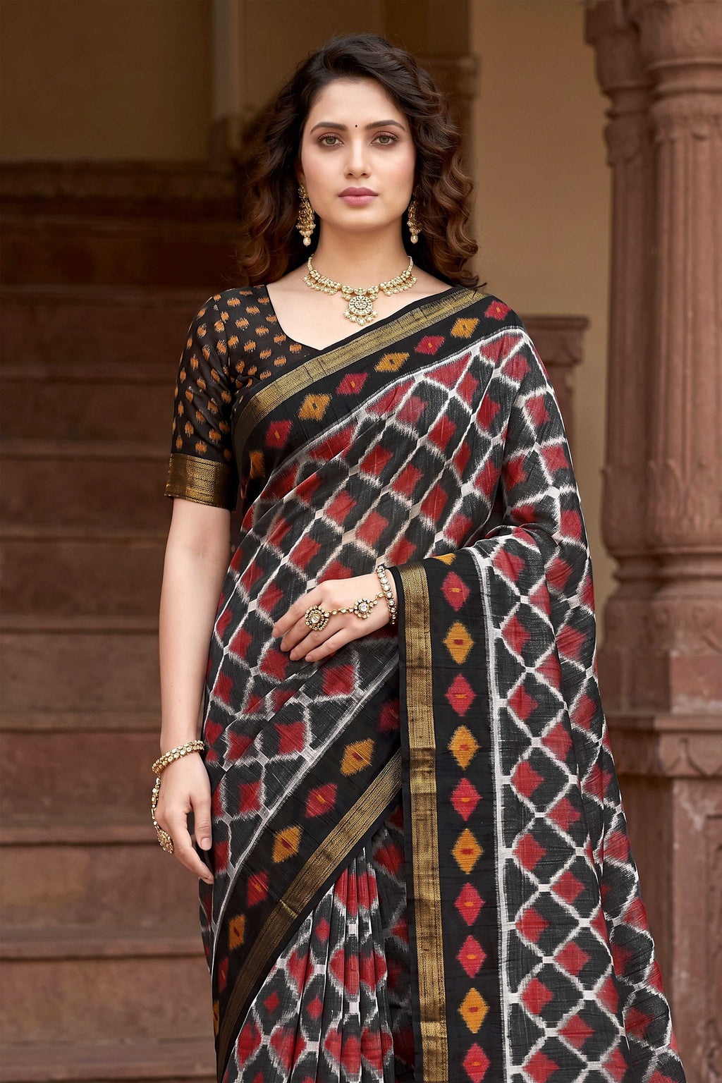 Sangam Prints Gray Cotton Print Woven Work Traditional Saree | Grocsy