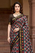 Sangam Prints Gray Cotton Print Woven Work Traditional Saree | Grocsy