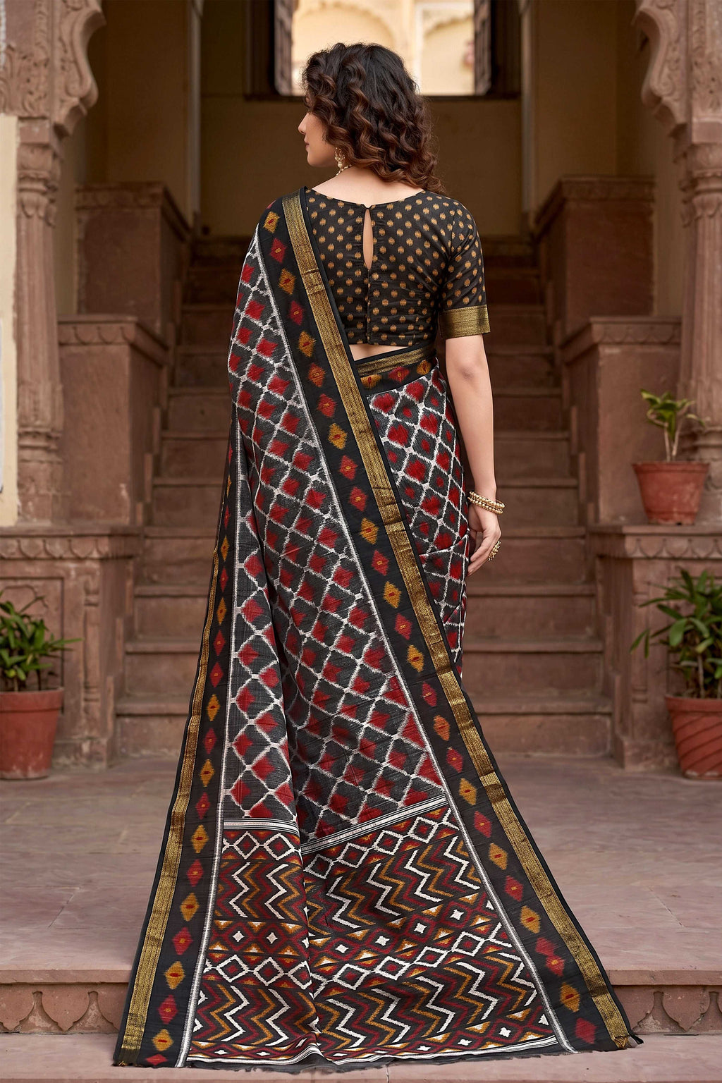 Sangam Prints Gray Cotton Print Woven Work Traditional Saree | Grocsy
