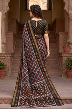 Sangam Prints Gray Cotton Print Woven Work Traditional Saree | Grocsy