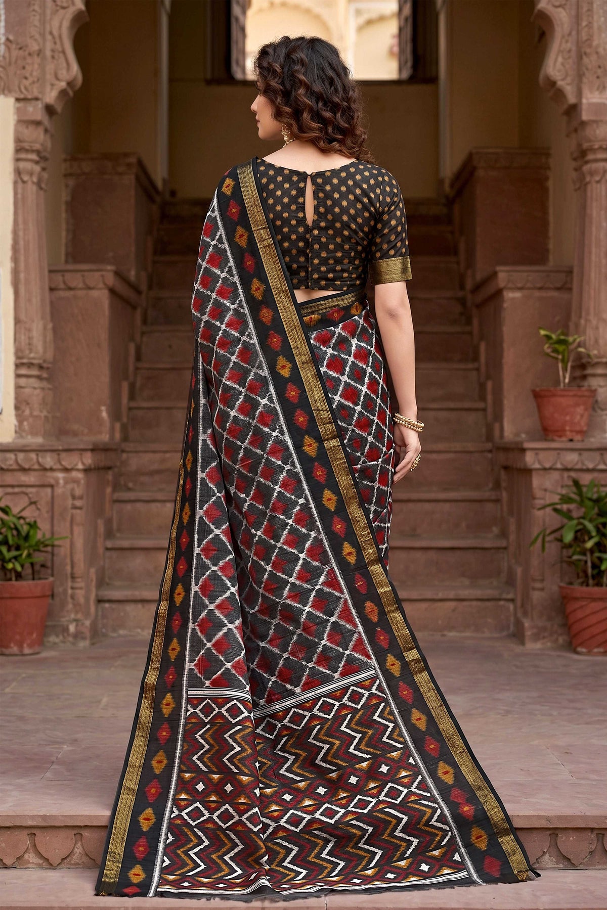 Sangam Prints Gray Cotton Print Woven Work Traditional Saree | Grocsy