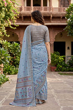 Sangam Prints Gray Cotton Print Woven Work Traditional Saree | Grocsy