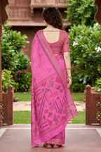 Sangam Prints Rani Pink Cotton Print Woven Work Traditional Saree | Grocsy