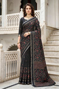 Sangam Prints Black Cotton Print Woven Work Traditional Saree | Grocsy