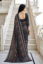 Sangam Prints Black Cotton Print Woven Work Traditional Saree | Grocsy