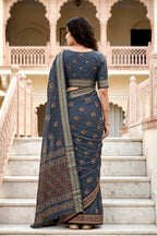 Sangam Prints Gray Cotton Print Woven Work Traditional Saree | Grocsy