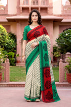 Sangam Prints Off-White Cotton Print Woven Work Traditional Saree | Grocsy