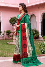 Sangam Prints Off-White Cotton Print Woven Work Traditional Saree | Grocsy