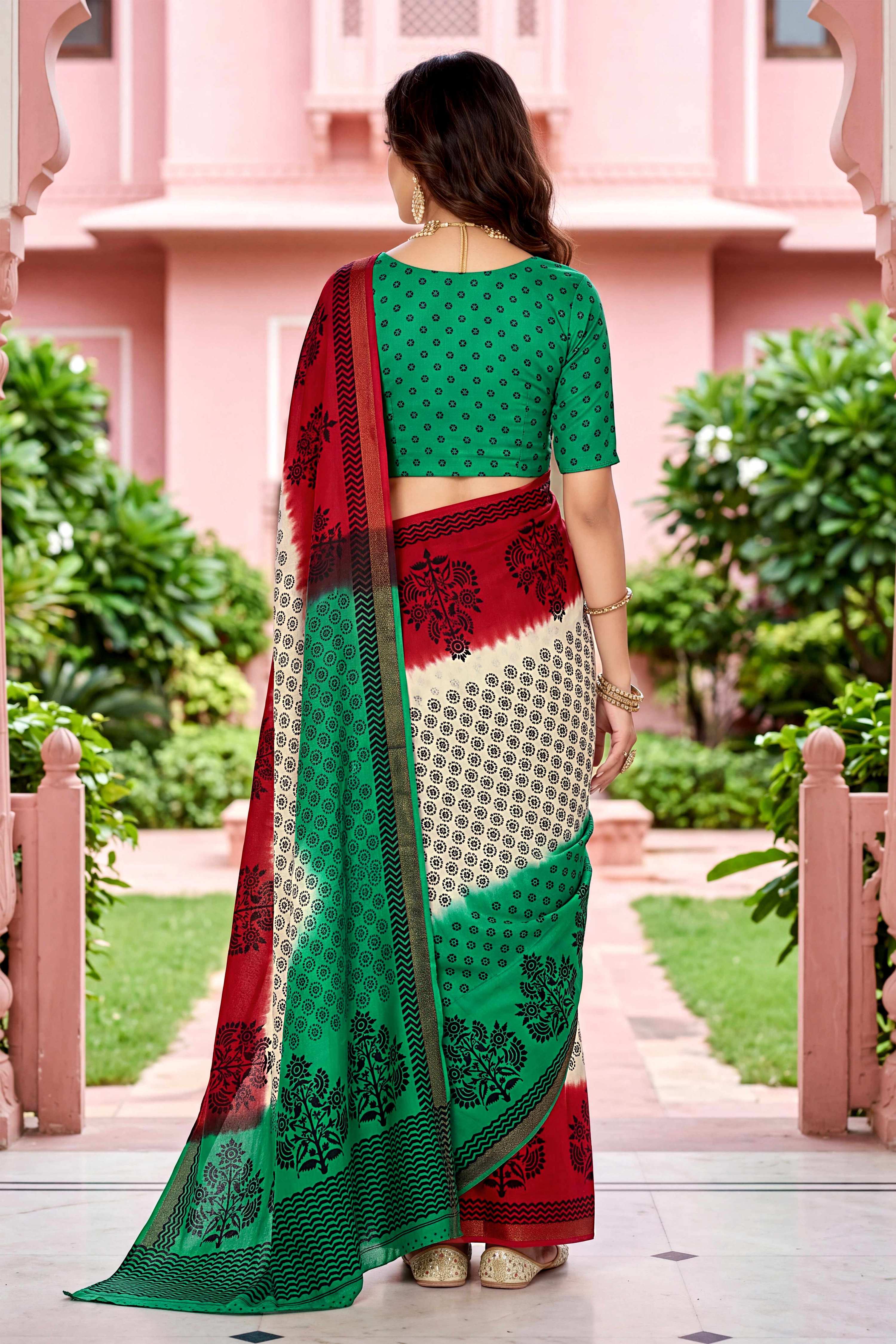 Sangam Prints Off-White Cotton Print Woven Work Traditional Saree | Grocsy