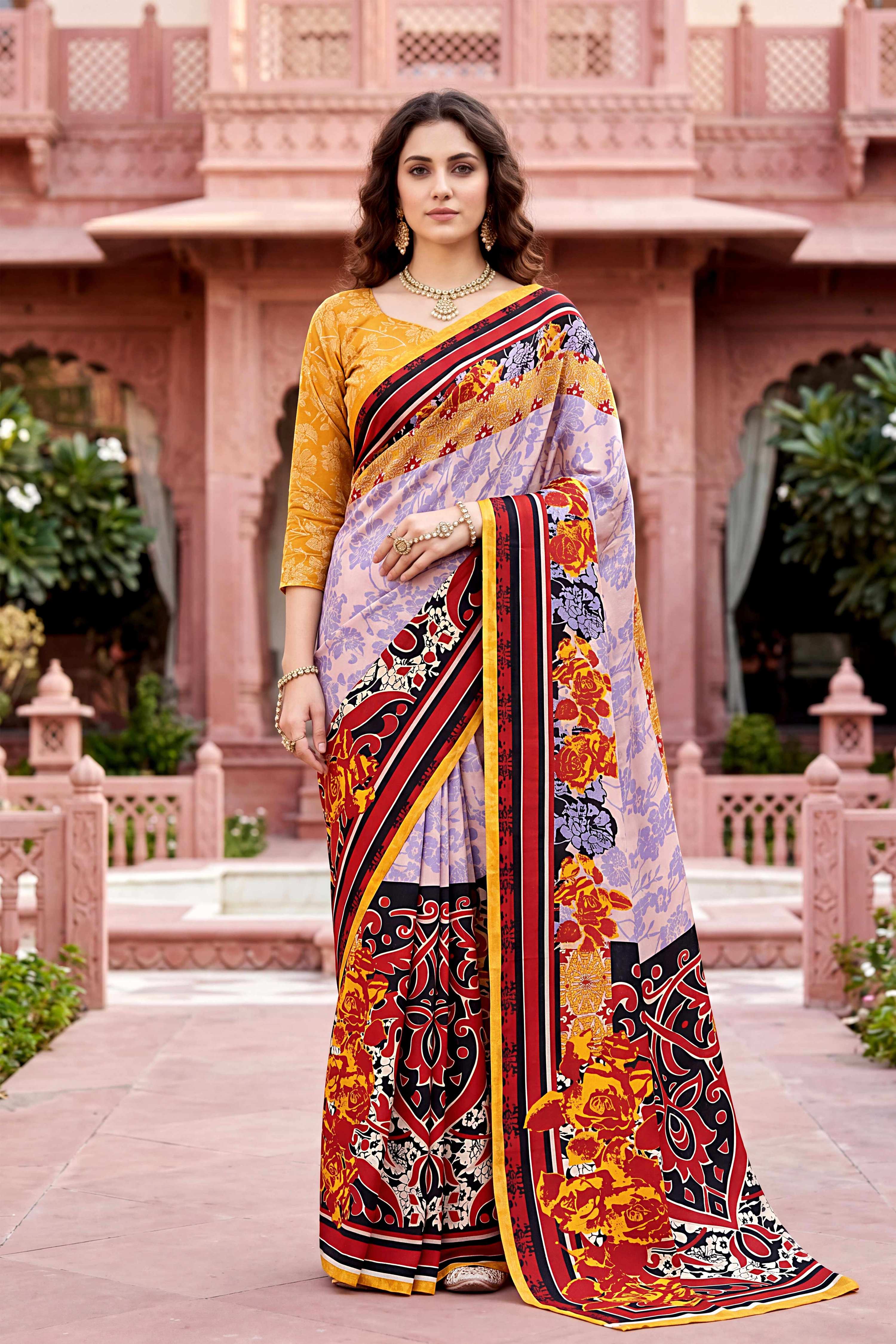Sangam Prints Light Purple Cotton Print Woven Work Traditional Saree | Grocsy