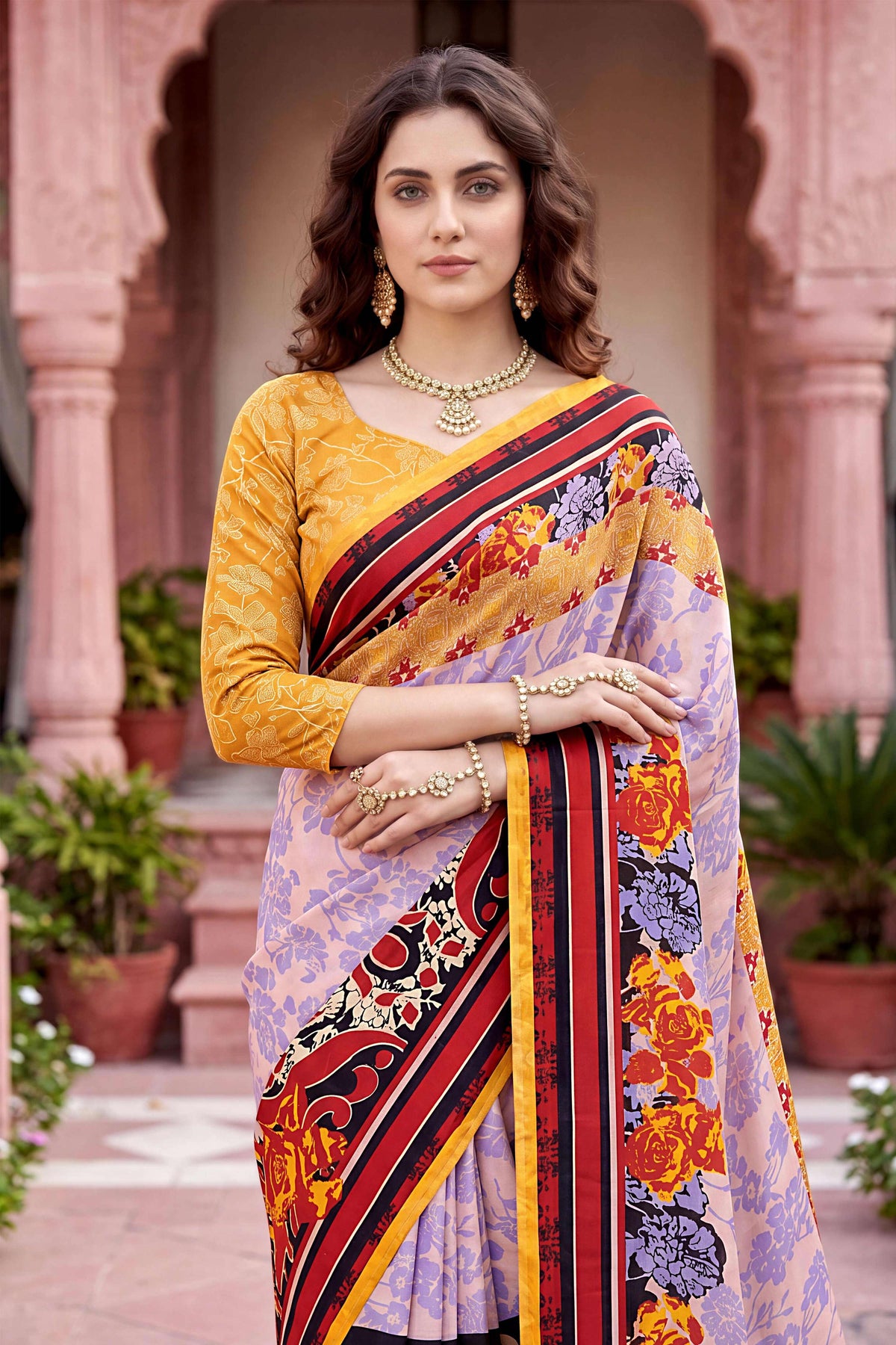 Sangam Prints Light Purple Cotton Print Woven Work Traditional Saree | Grocsy
