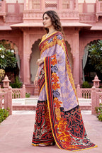 Sangam Prints Light Purple Cotton Print Woven Work Traditional Saree | Grocsy