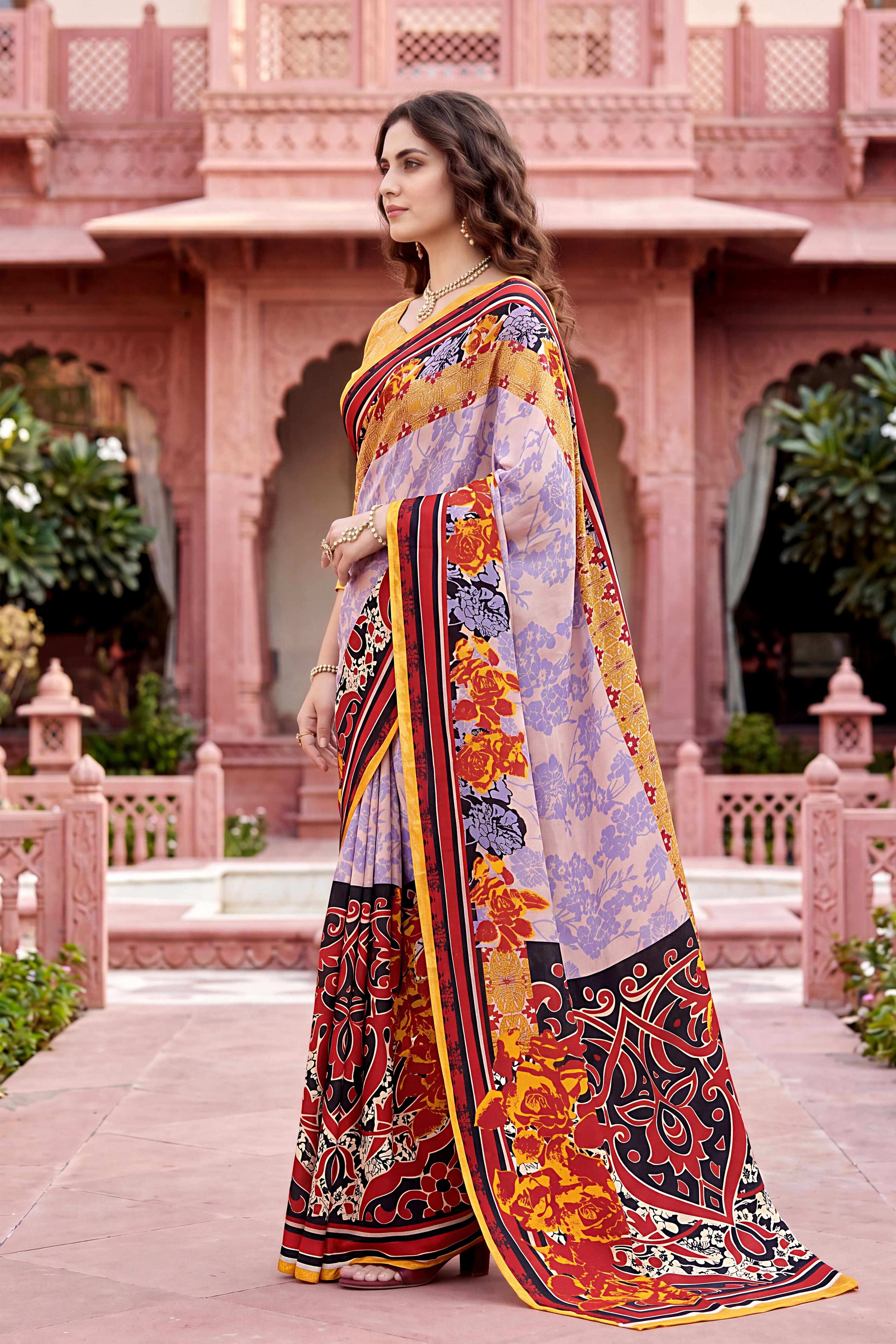 Sangam Prints Light Purple Cotton Print Woven Work Traditional Saree | Grocsy