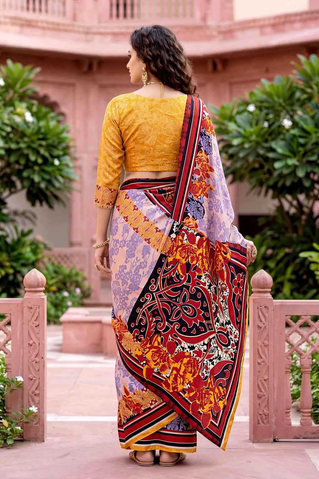 Sangam Prints Light Purple Cotton Print Woven Work Traditional Saree | Grocsy