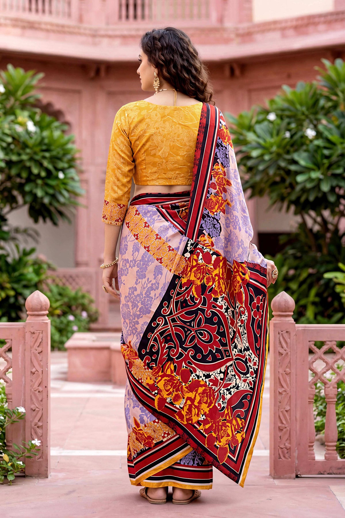 Sangam Prints Light Purple Cotton Print Woven Work Traditional Saree | Grocsy