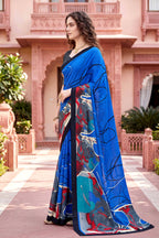 Sangam Prints Blue Cotton Print Woven Work Traditional Saree | Grocsy