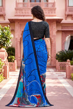 Sangam Prints Blue Cotton Print Woven Work Traditional Saree | Grocsy