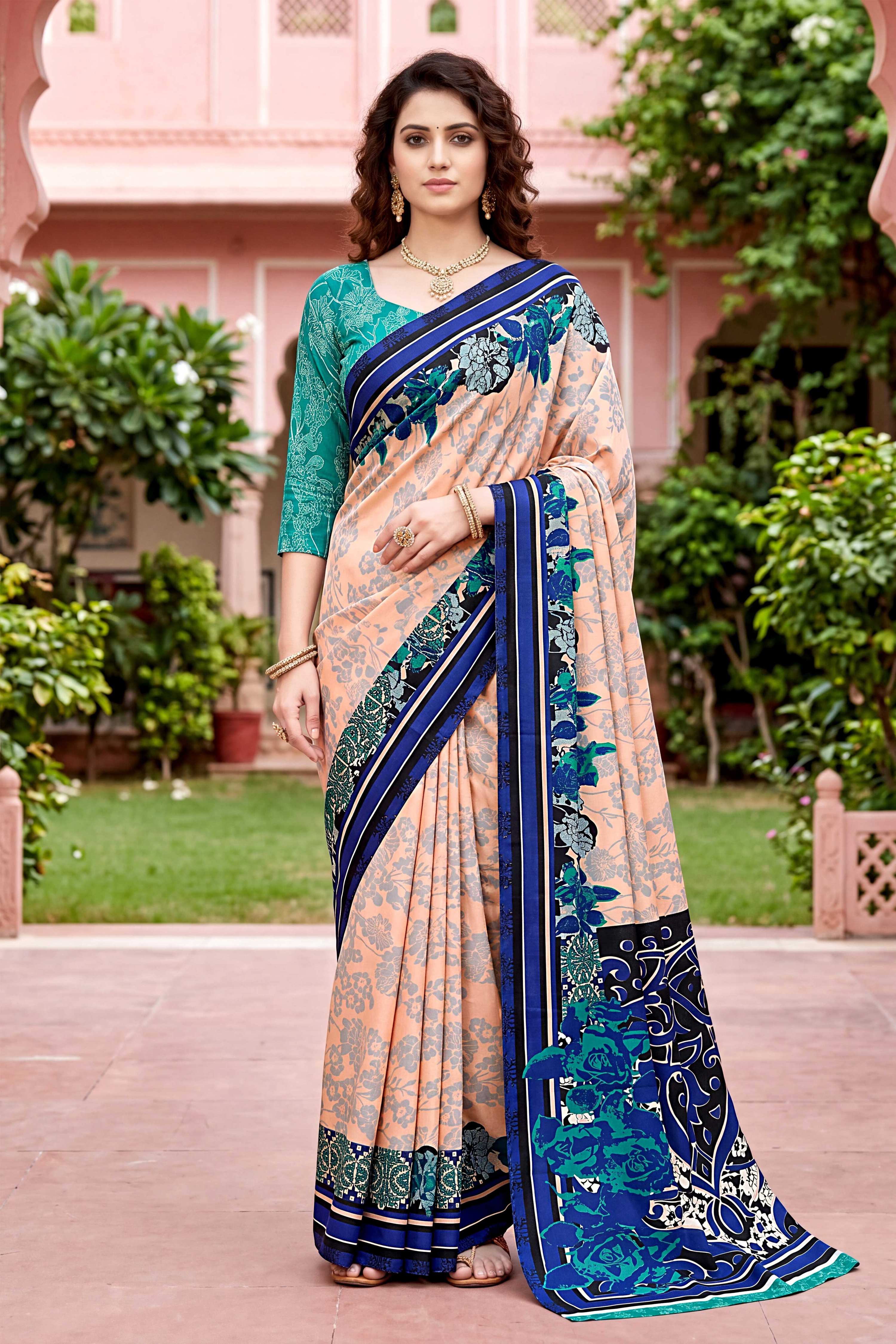 Sangam Prints Peach Cotton Print Woven Work Traditional Saree | Grocsy