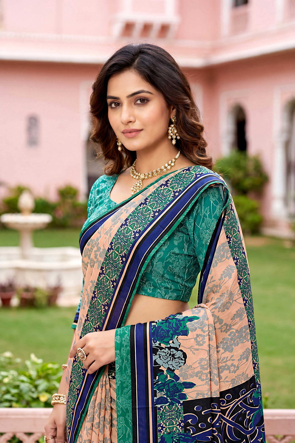 Sangam Prints Peach Cotton Print Woven Work Traditional Saree | Grocsy