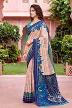 Sangam Prints Peach Cotton Print Woven Work Traditional Saree | Grocsy