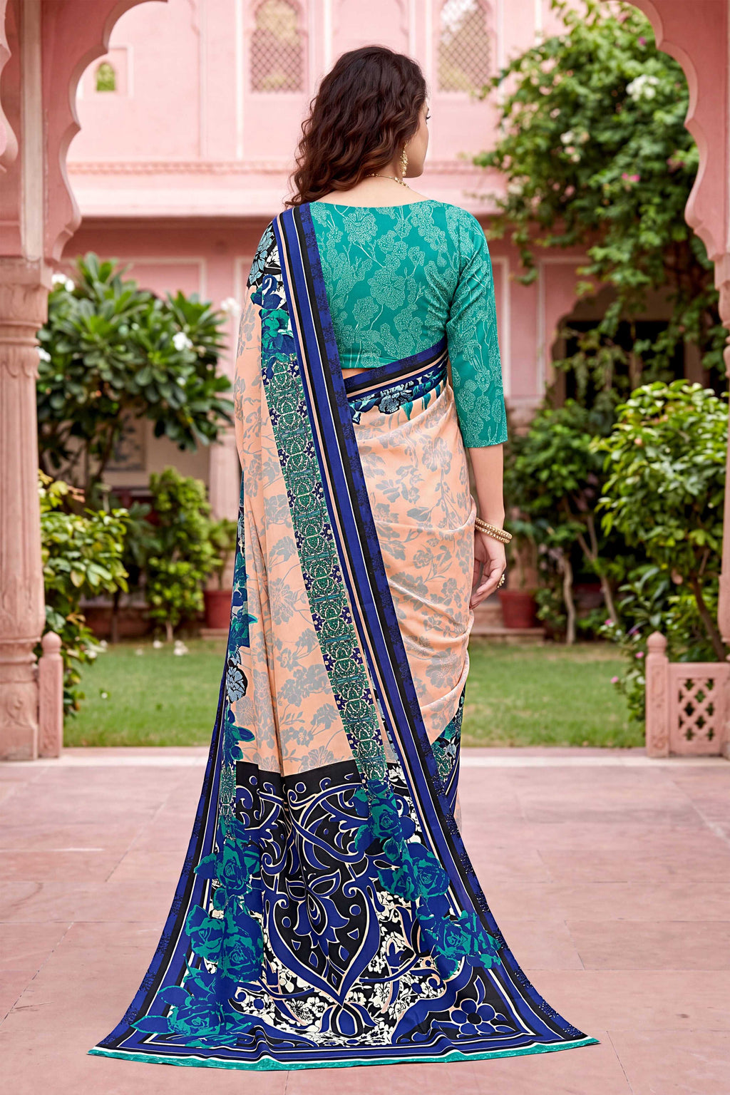 Sangam Prints Peach Cotton Print Woven Work Traditional Saree | Grocsy