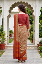 Sangam Prints Beige Cotton Print Woven Work Traditional Saree | Grocsy