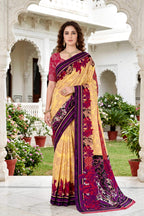 Sangam Prints Yellow Cotton Print Woven Work Traditional Saree | Grocsy