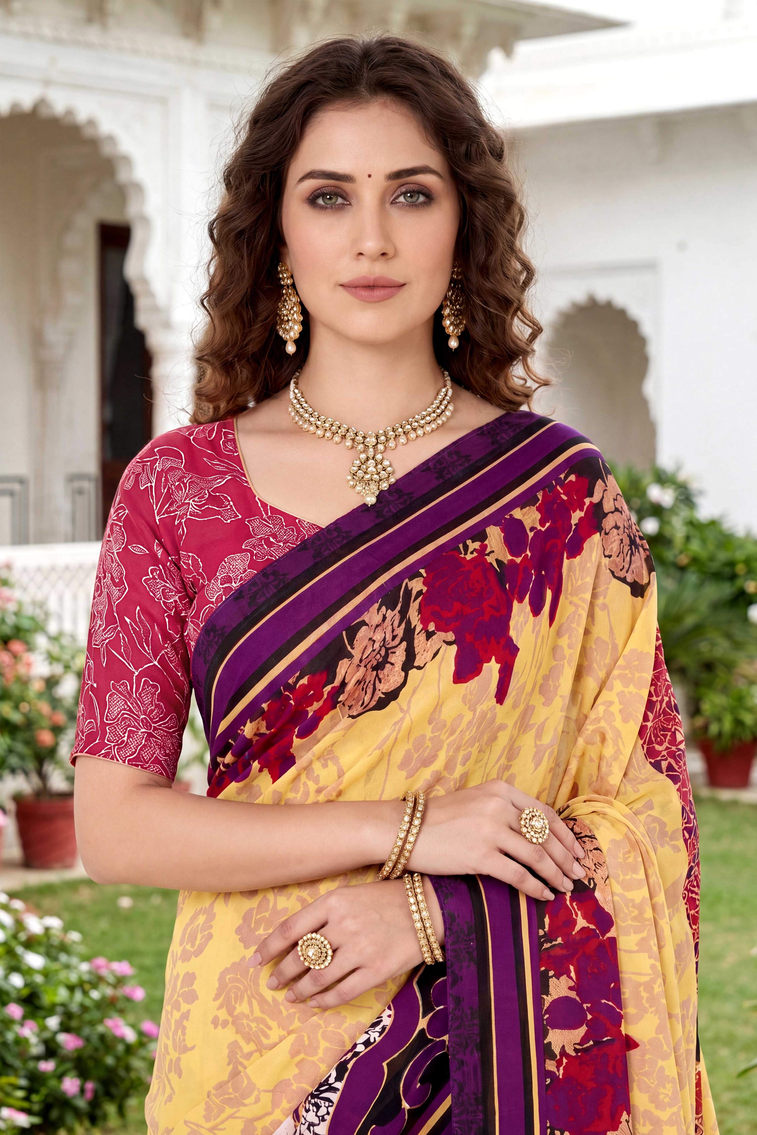 Sangam Prints Yellow Cotton Print Woven Work Traditional Saree | Grocsy