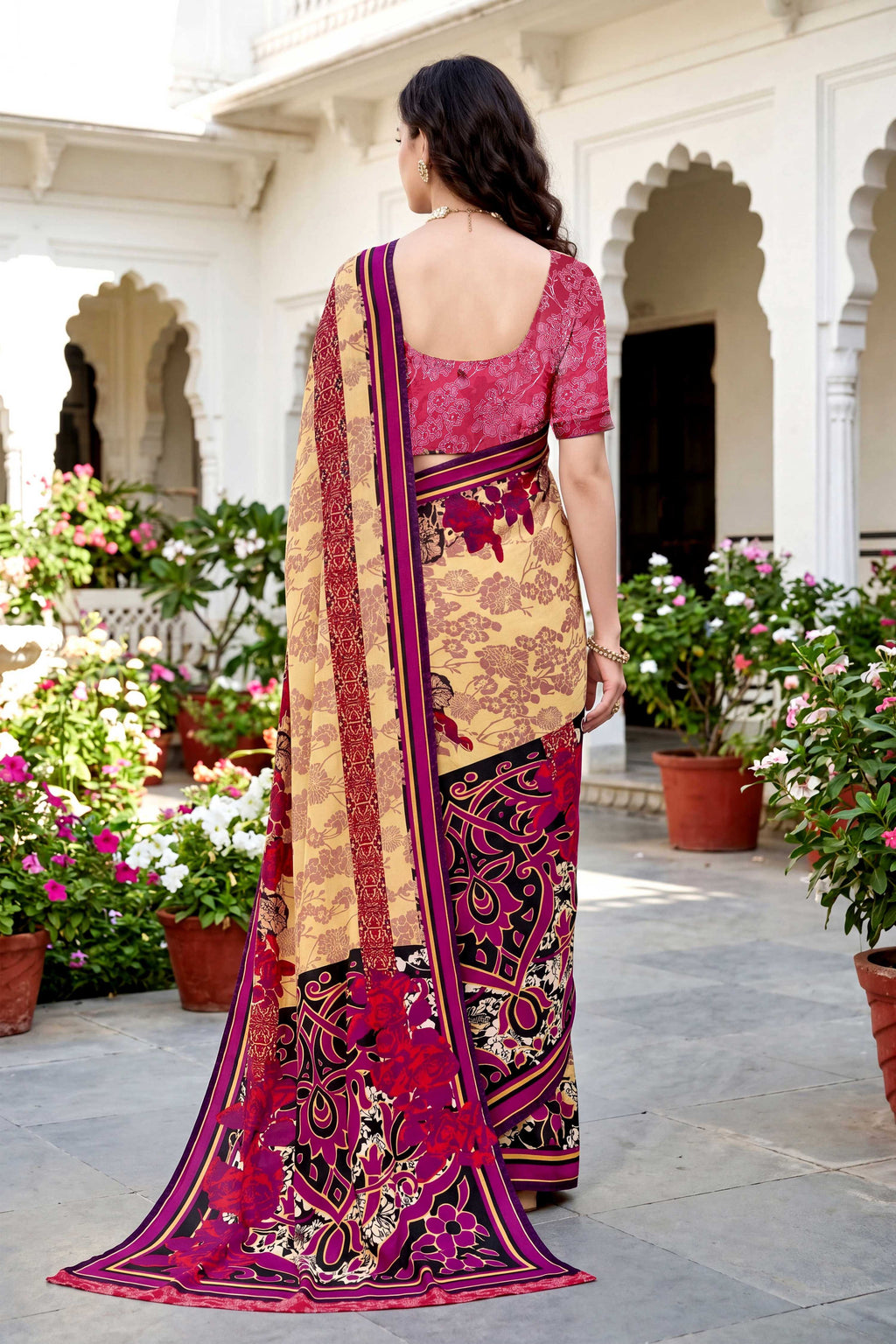 Sangam Prints Yellow Cotton Print Woven Work Traditional Saree | Grocsy