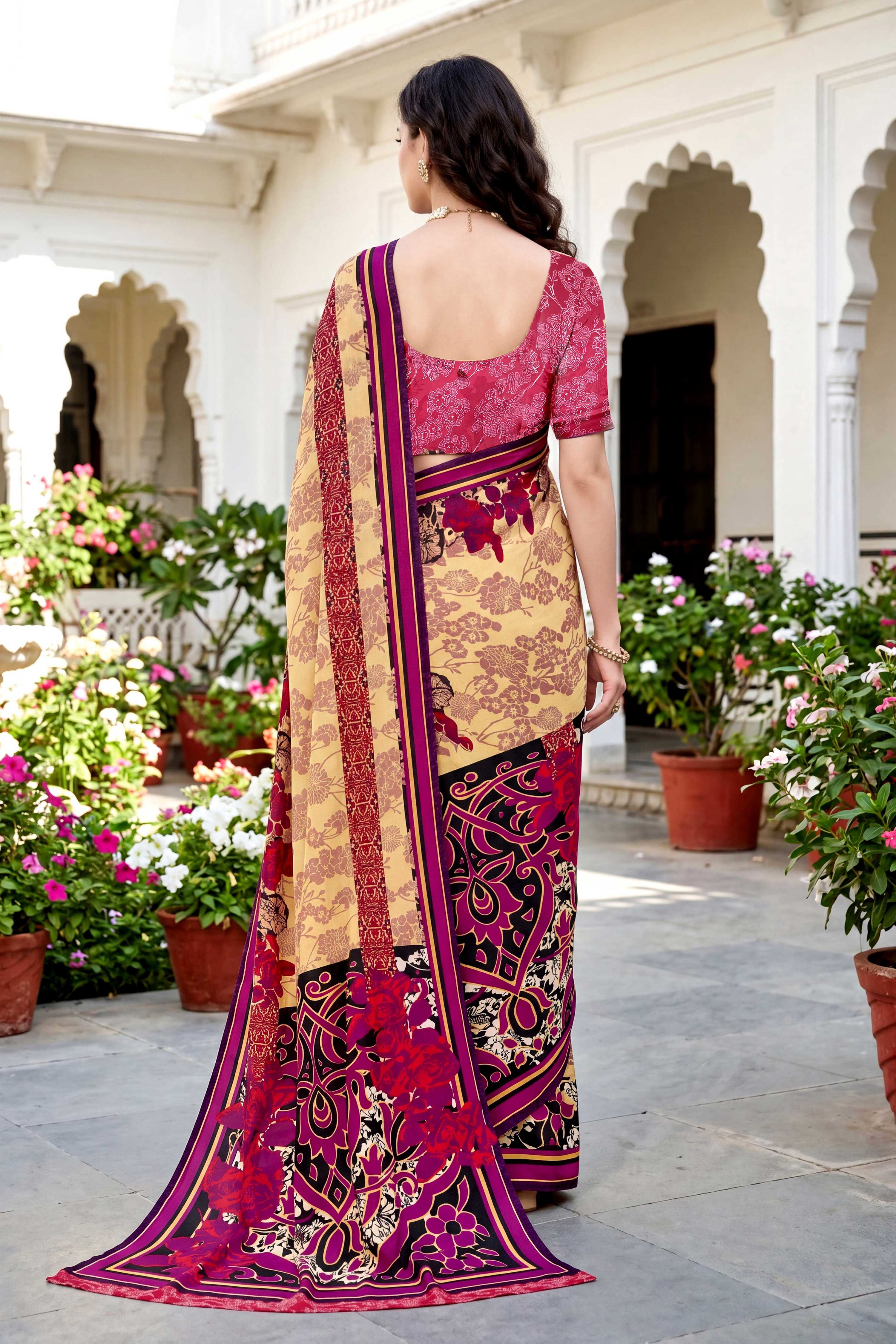 Sangam Prints Yellow Cotton Print Woven Work Traditional Saree | Grocsy