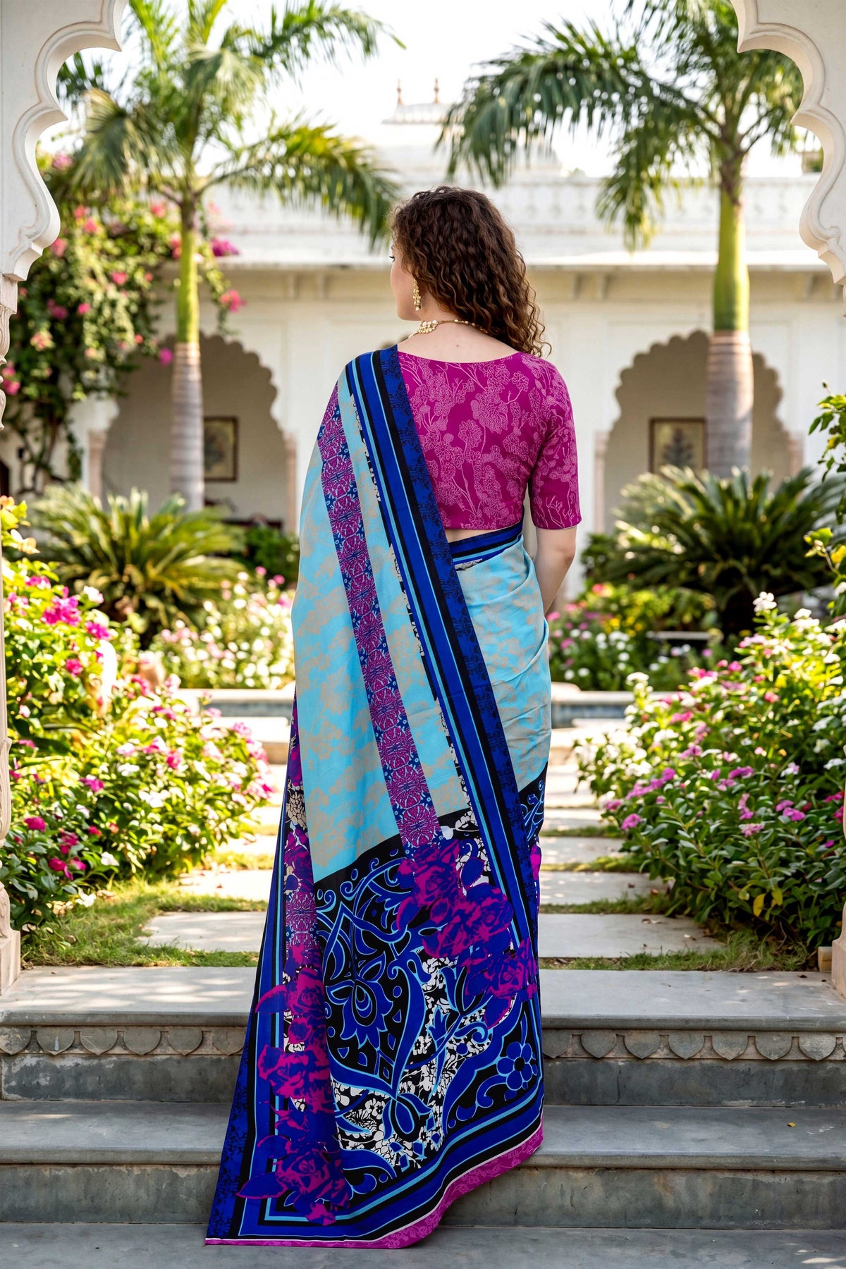 Sangam Prints Sky Blue Cotton Print Woven Work Traditional Saree | Grocsy