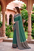 Sangam Prints Green Cotton Print Woven Work Traditional Saree | Grocsy