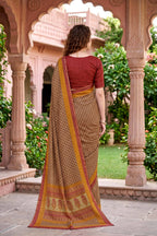 Sangam Prints Beige Cotton Print Woven Work Traditional Saree | Grocsy