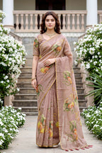 Sangam Prints Purple Cotton Print Woven Work Traditional Saree | Grocsy
