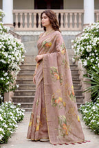 Sangam Prints Purple Cotton Print Woven Work Traditional Saree | Grocsy