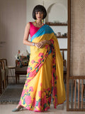 Suta Yellow Floral Pure Cotton Saree | Grocsy