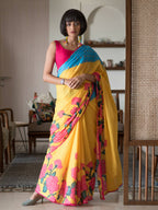 Suta Yellow Floral Pure Cotton Saree | Grocsy