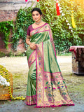 Sangam Prints Dark Green Silk Woven Work Traditional Saree | Grocsy
