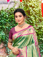 Sangam Prints Dark Green Silk Woven Work Traditional Saree | Grocsy