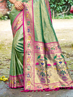 Sangam Prints Dark Green Silk Woven Work Traditional Saree | Grocsy