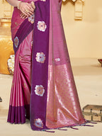 Sangam Prints Magenta Silk Woven Work Traditional Saree | Grocsy