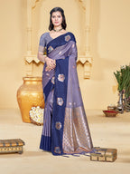 Sangam Prints Purple Silk Woven Work Traditional Saree | Grocsy