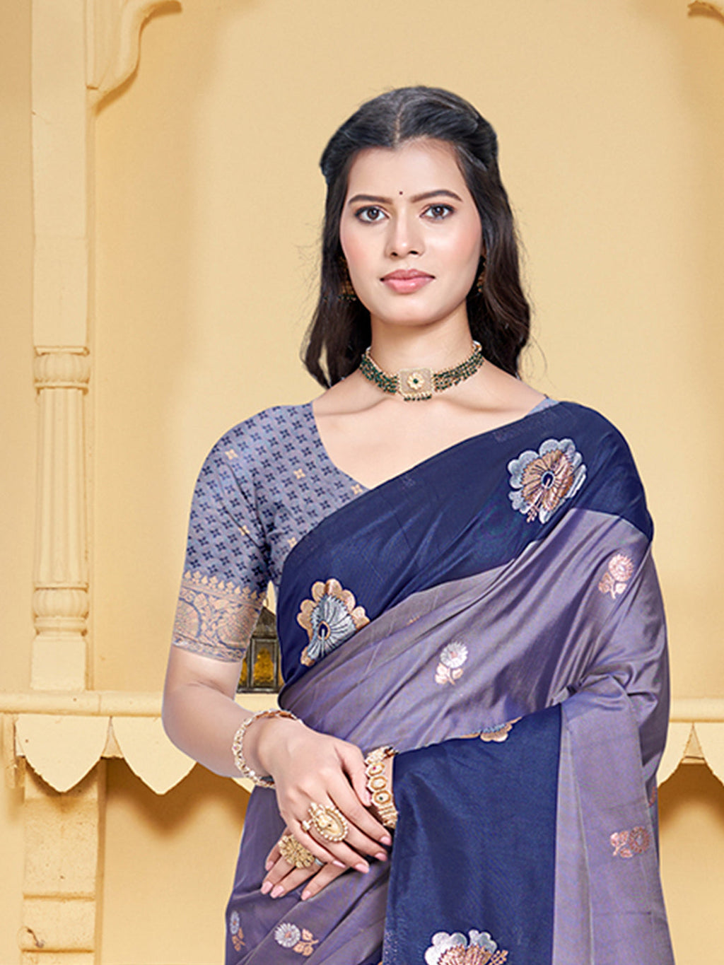 Sangam Prints Purple Silk Woven Work Traditional Saree | Grocsy